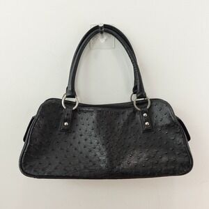 Vintage JRA Genuine Ostrich Leather Baguette Shoulder Bag Medium Black JAPAN 276